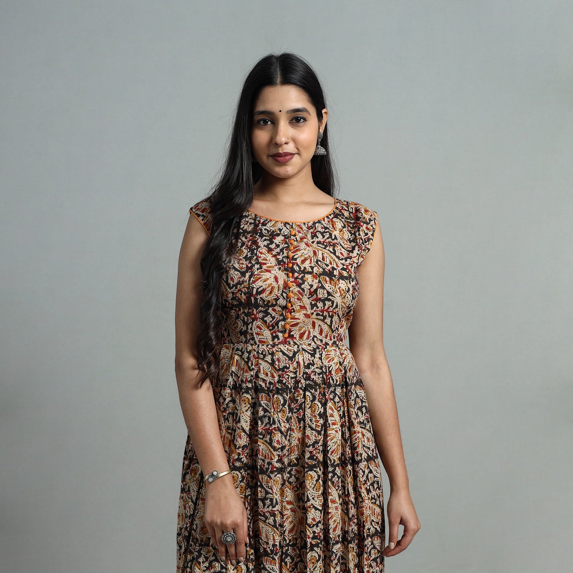 Black - Block Print Cotton Flared Kalamkari Kurta 05