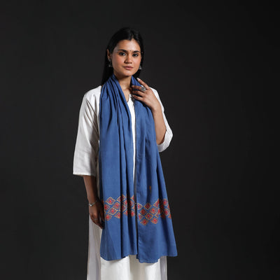 Blue - Cotton Kashida Embroidery Stole 12