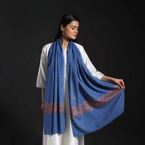 Blue - Cotton Kashida Embroidery Stole 12