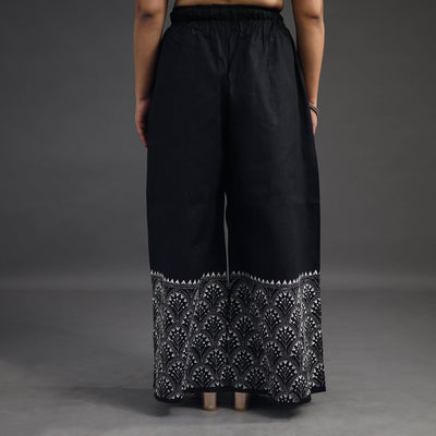Black - Kantha Hand Embroidery Palazzo in Cotton 04