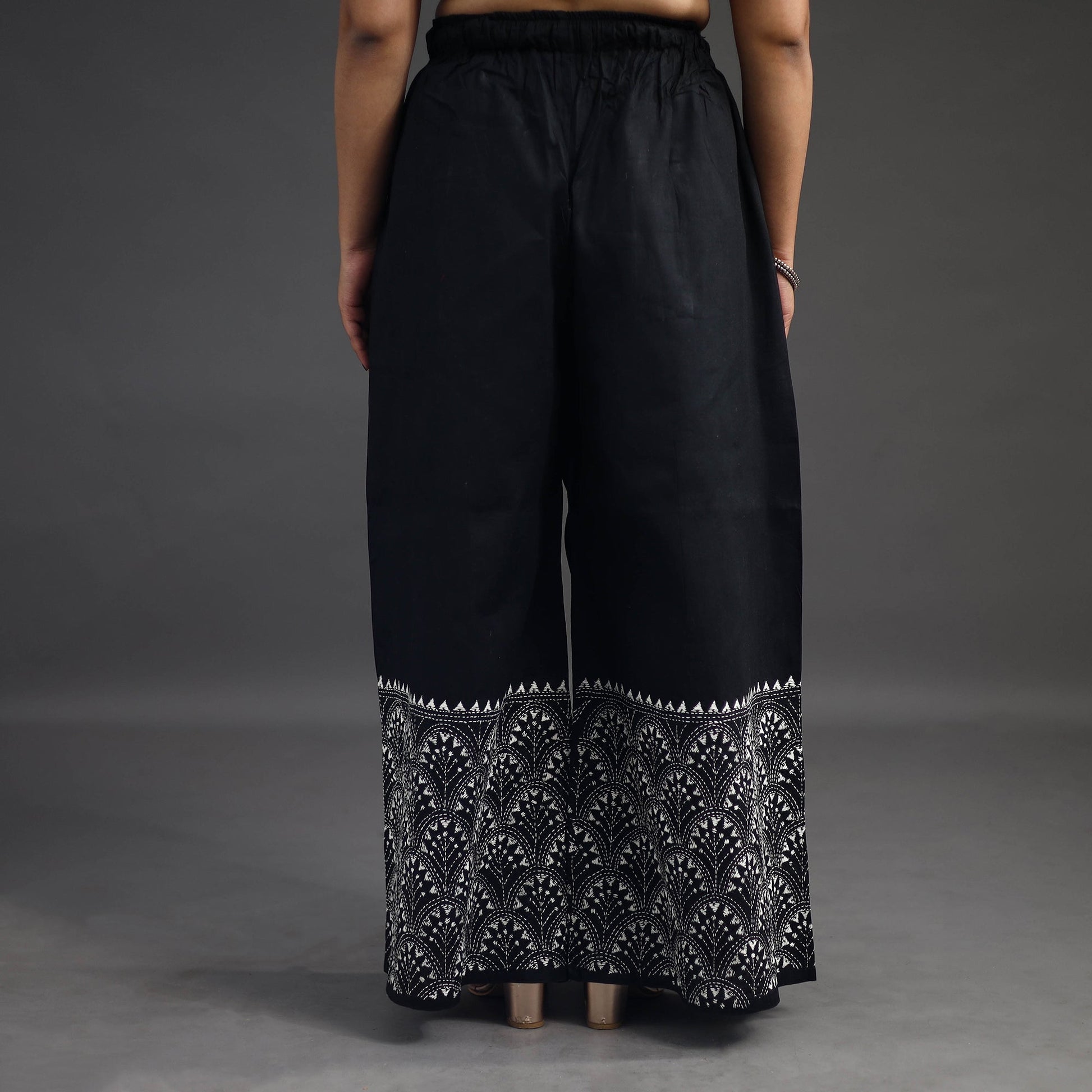 Black - Kantha Hand Embroidery Palazzo in Cotton 04