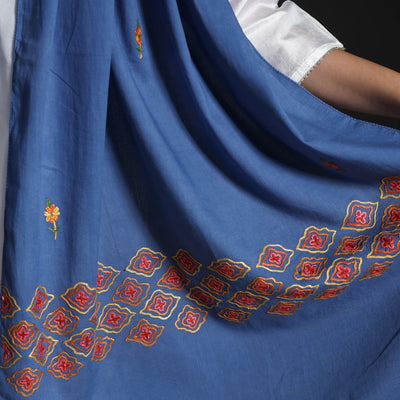 Blue - Cotton Kashida Embroidery Stole 12