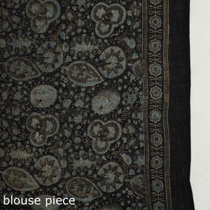 Brown - Block Printed Mul Cotton Ajrakh Saree