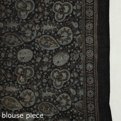 Brown - Block Printed Mul Cotton Ajrakh Saree