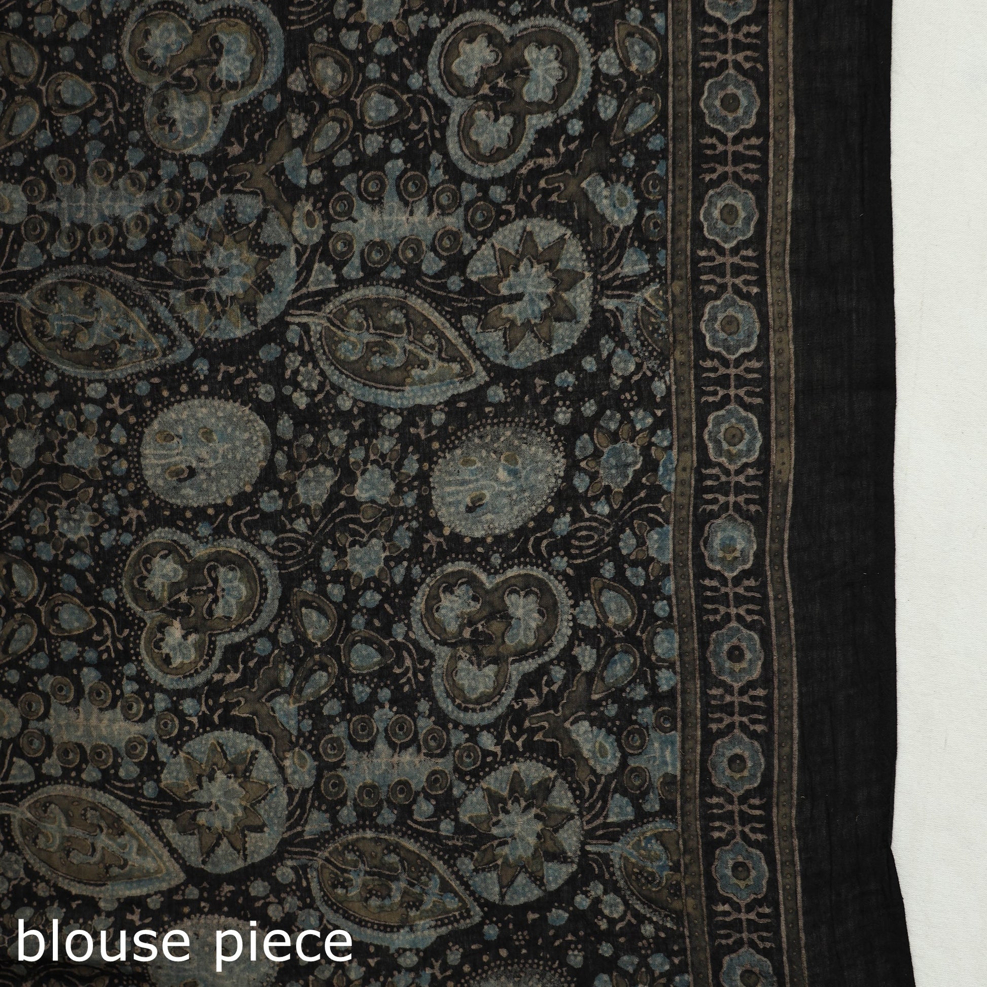 Brown - Block Printed Mul Cotton Ajrakh Saree