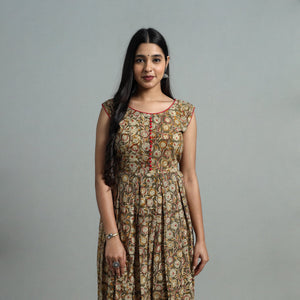 Brown - Block Print Cotton Flared Kalamkari Kurta 04