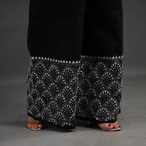 Black - Kantha Hand Embroidery Palazzo in Cotton 04