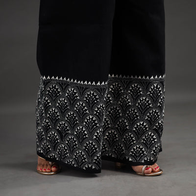 Black - Kantha Hand Embroidery Palazzo in Cotton 04
