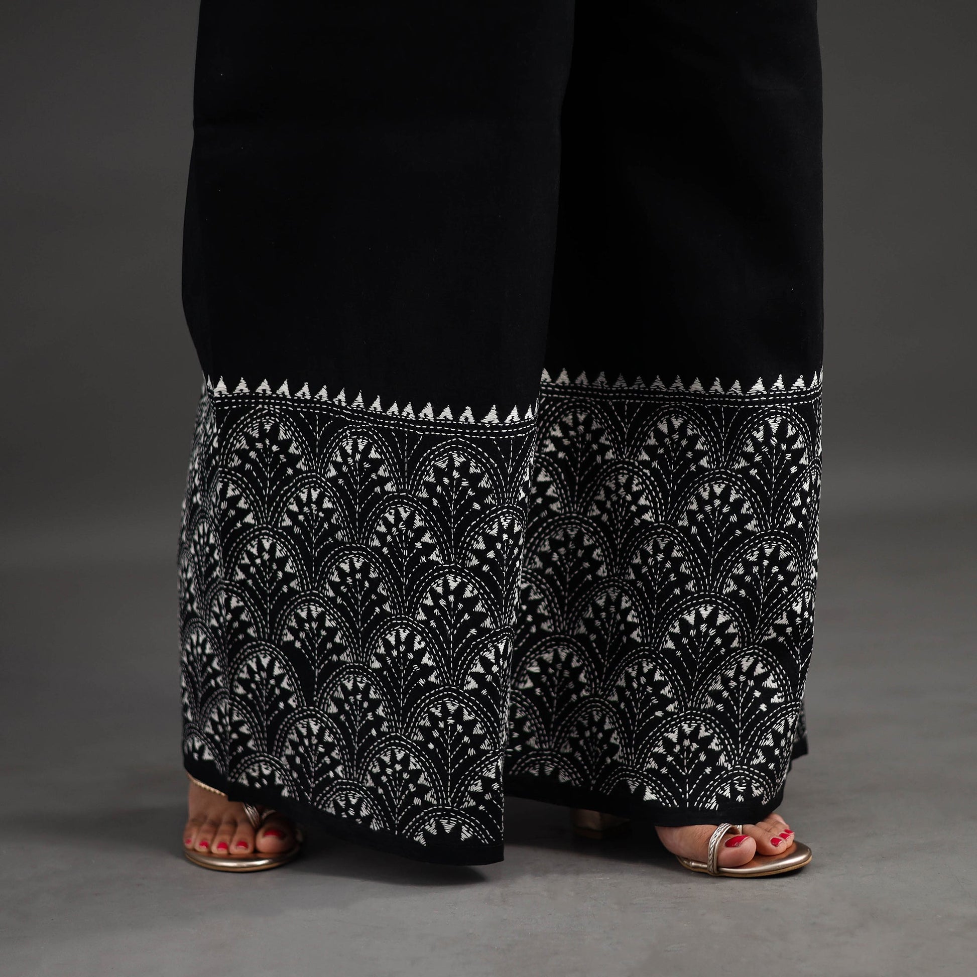Black - Kantha Hand Embroidery Palazzo in Cotton 04