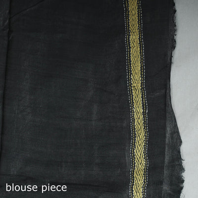 Black - Bengal Kantha Hand Embroidery Pure Tussar Silk Handloom Saree