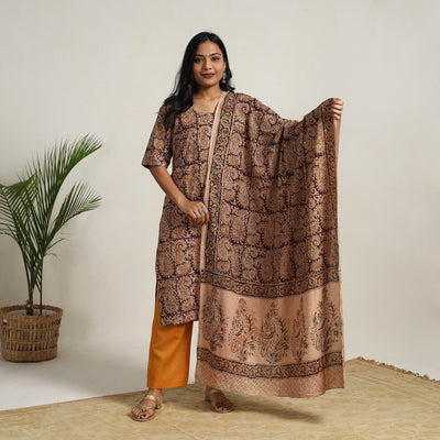 Brown - Block Printed Cotton Kalamkari Kurta Set 14