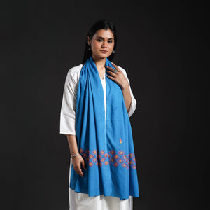 Blue - Cotton Kashida Embroidery Stole 10