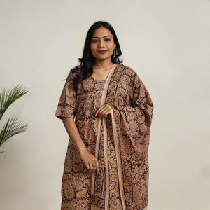Brown - Block Printed Cotton Kalamkari Kurta Set 14