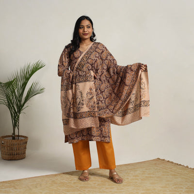 Brown - Block Printed Cotton Kalamkari Kurta Set 14
