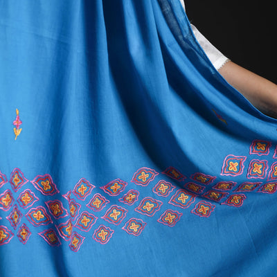 Blue - Cotton Kashida Embroidery Stole 10