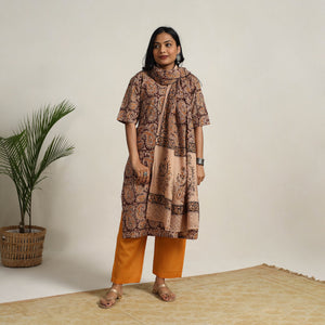 Brown - Block Printed Cotton Kalamkari Kurta Set 14