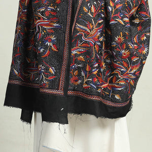 Black - Bengal Kantha Hand Embroidery Bangalore Silk Handloom Dupatta 19