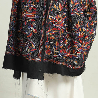 Black - Bengal Kantha Hand Embroidery Bangalore Silk Handloom Dupatta 19