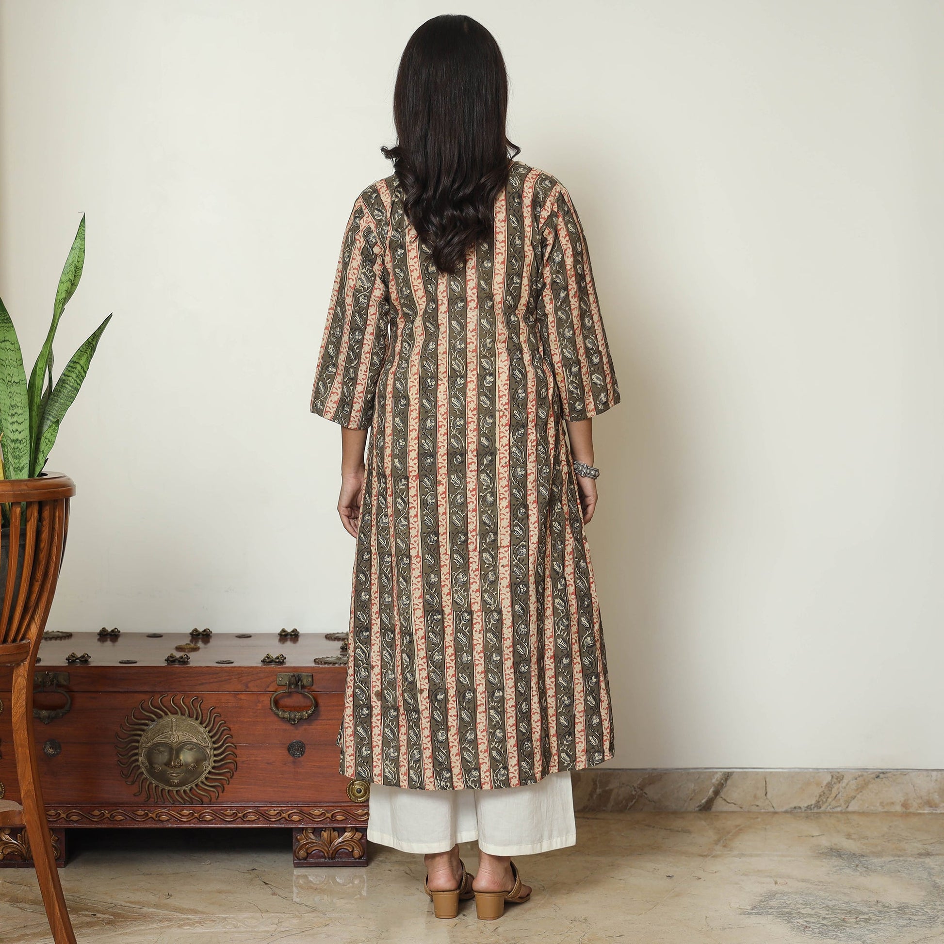 Brown - Kalamkari Hand Block Printed Cotton A-Line Kurta 45