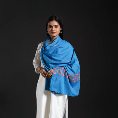 Blue - Cotton Kashida Embroidery Stole 10