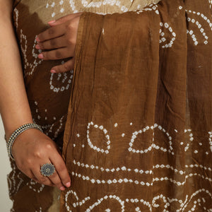 Brown - Kutch Bandhani Tie-Dye Cotton Saree with Blouse Piece