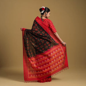 Black - Telia Rumal Handloom Cotton Pochampally Double Ikat Saree 06