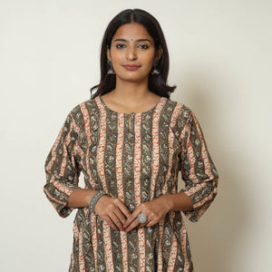Brown - Kalamkari Hand Block Printed Cotton A-Line Kurta 45