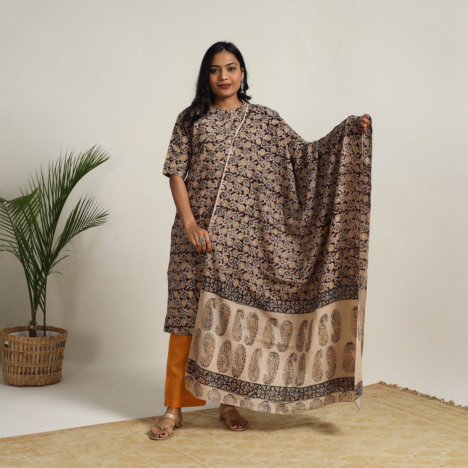 Brown - Block Printed Cotton Kalamkari Kurta Set 10