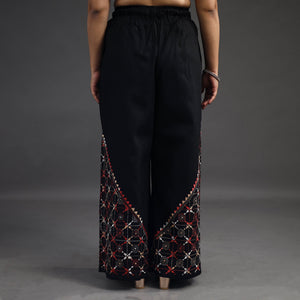 Black - Kantha Hand Embroidery Palazzo in Cotton 06