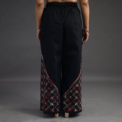 Black - Kantha Hand Embroidery Palazzo in Cotton 06