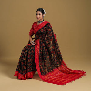 Black - Telia Rumal Handloom Cotton Pochampally Double Ikat Saree 06