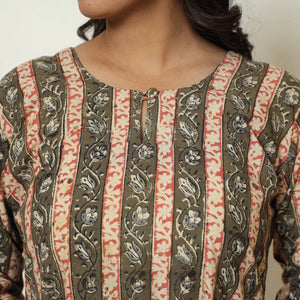 Brown - Kalamkari Hand Block Printed Cotton A-Line Kurta 45