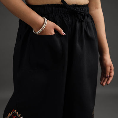 Black - Kantha Hand Embroidery Palazzo in Cotton 06