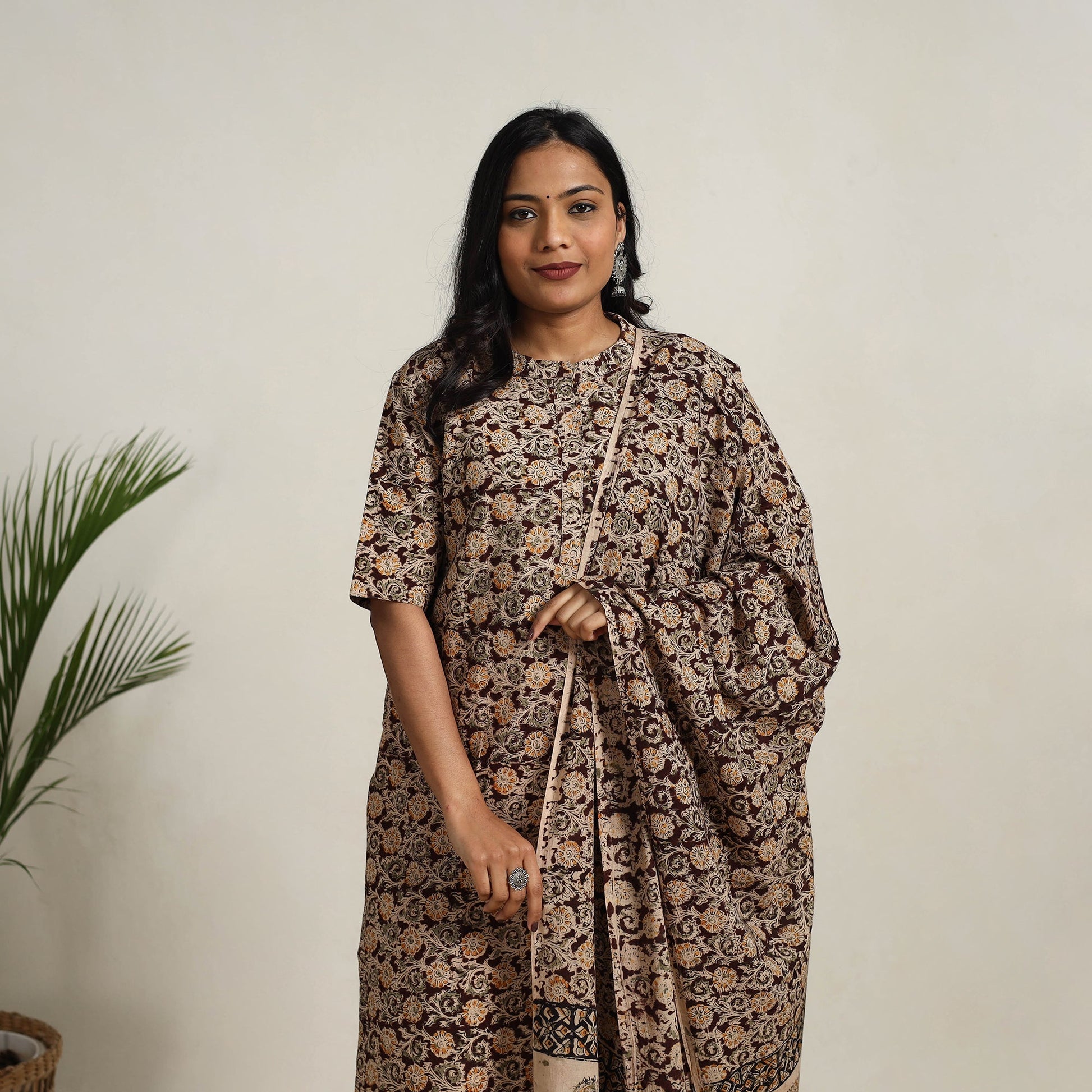 Brown - Block Printed Cotton Kalamkari Kurta Set 10
