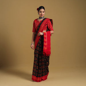 Black - Telia Rumal Handloom Cotton Pochampally Double Ikat Saree 06