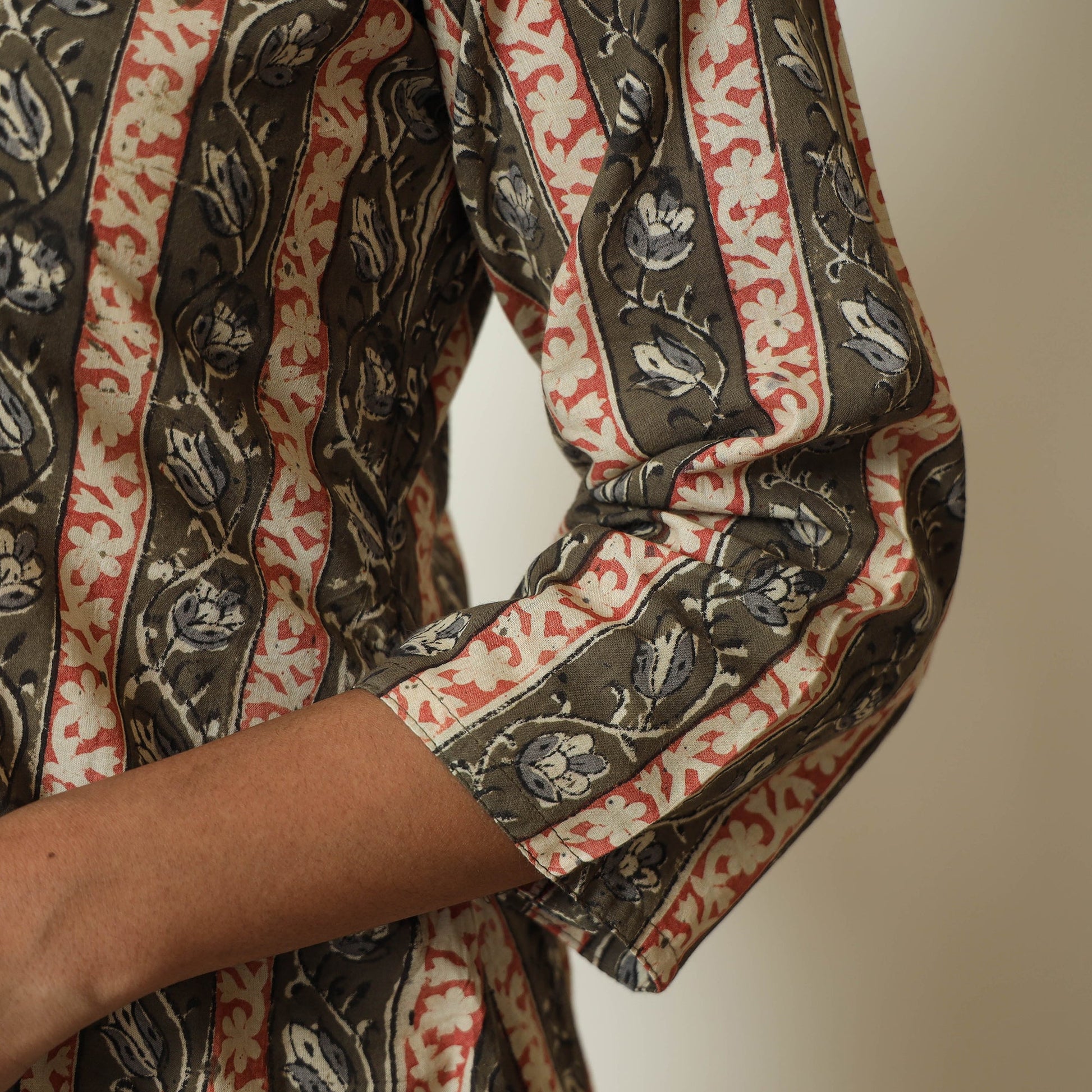 Brown - Kalamkari Hand Block Printed Cotton A-Line Kurta 45