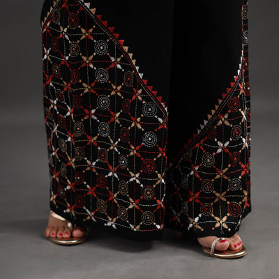 Black - Kantha Hand Embroidery Palazzo in Cotton 06