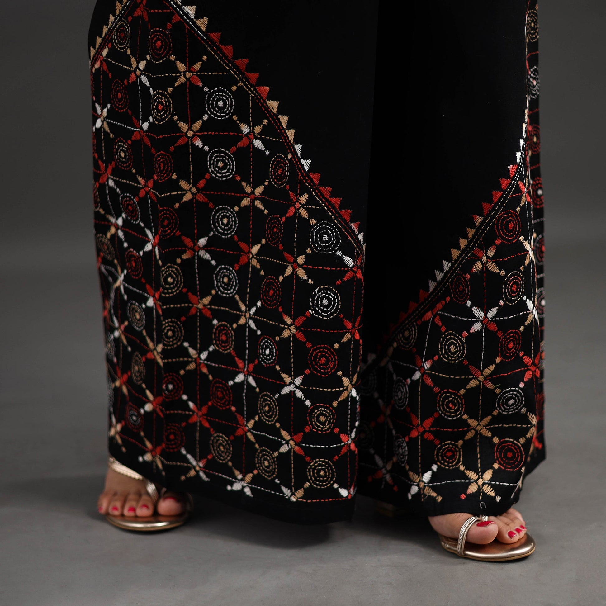 Black - Kantha Hand Embroidery Palazzo in Cotton 06