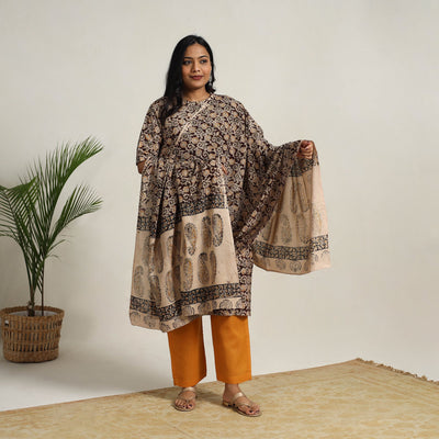 Brown - Block Printed Cotton Kalamkari Kurta Set 10