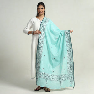 Blue - Bengal Kantha Hand Embroidery Cotton Handloom Dupatta 21