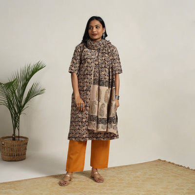Brown - Block Printed Cotton Kalamkari Kurta Set 10