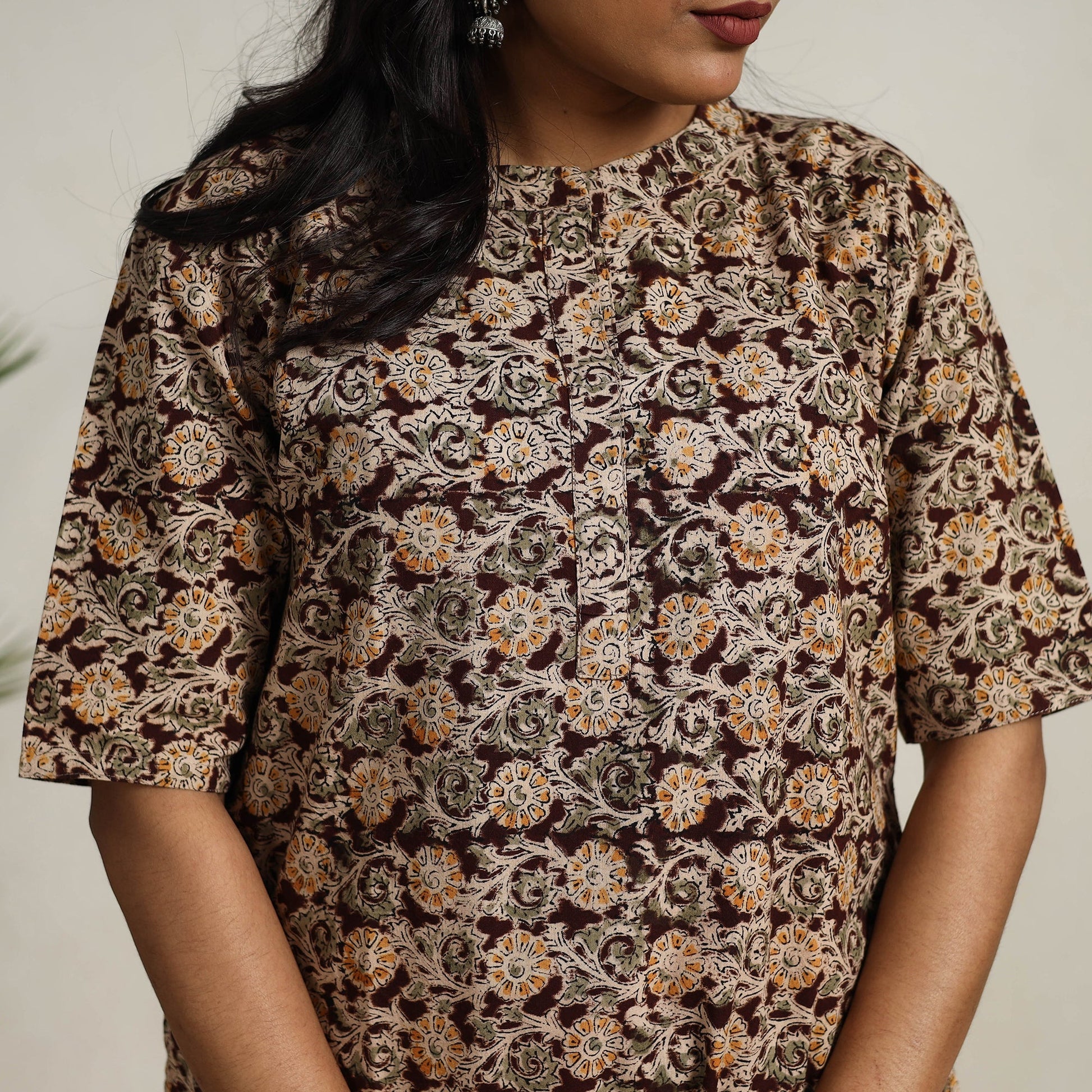 Brown - Block Printed Cotton Kalamkari Kurta Set 10