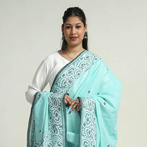 Blue - Bengal Kantha Hand Embroidery Cotton Handloom Dupatta 21
