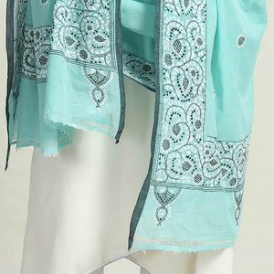 Blue - Bengal Kantha Hand Embroidery Cotton Handloom Dupatta 21
