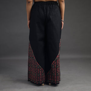 Black - Kantha Hand Embroidery Palazzo in Cotton 07
