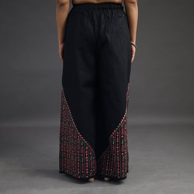 Black - Kantha Hand Embroidery Palazzo in Cotton 07