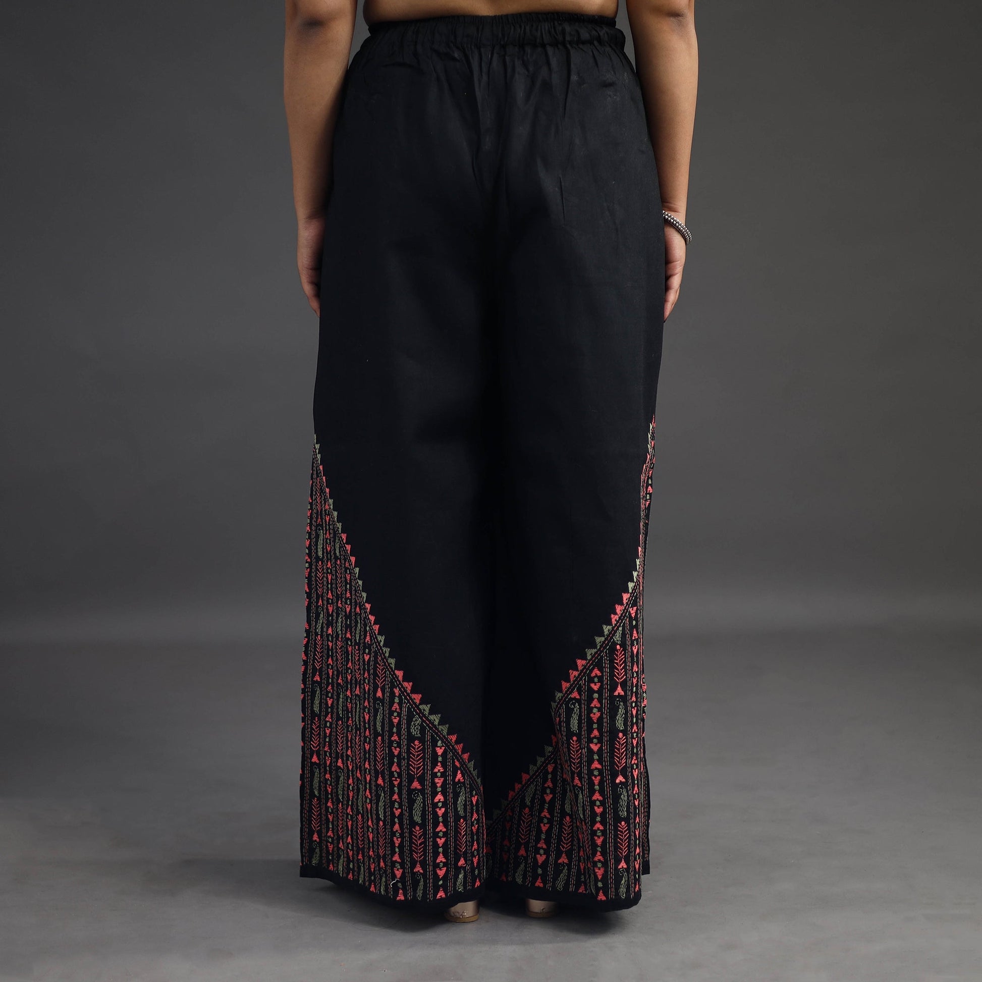 Black - Kantha Hand Embroidery Palazzo in Cotton 07