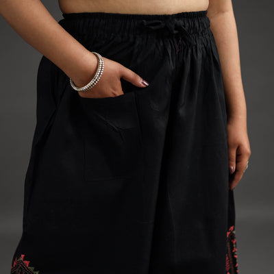 Black - Kantha Hand Embroidery Palazzo in Cotton 07