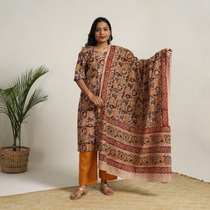Brown - Block Printed Cotton Kalamkari Kurta Set 08