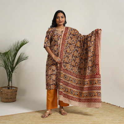 Brown - Block Printed Cotton Kalamkari Kurta Set 08
